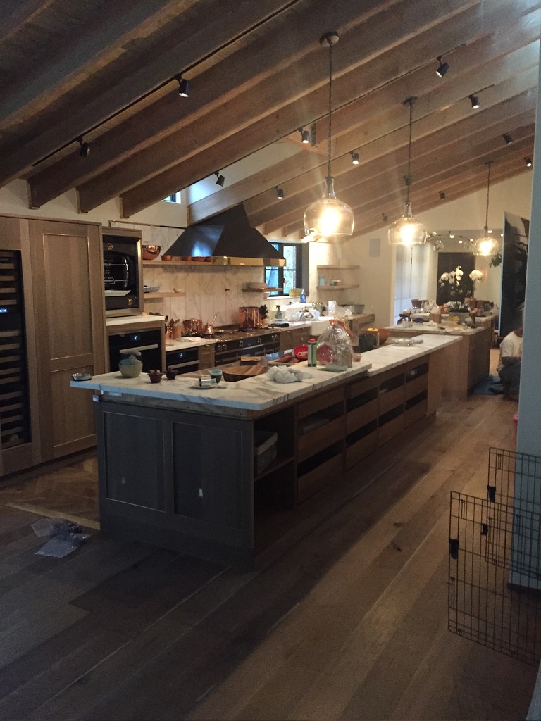 Restaurant interior with ceiling and under-counter lighting